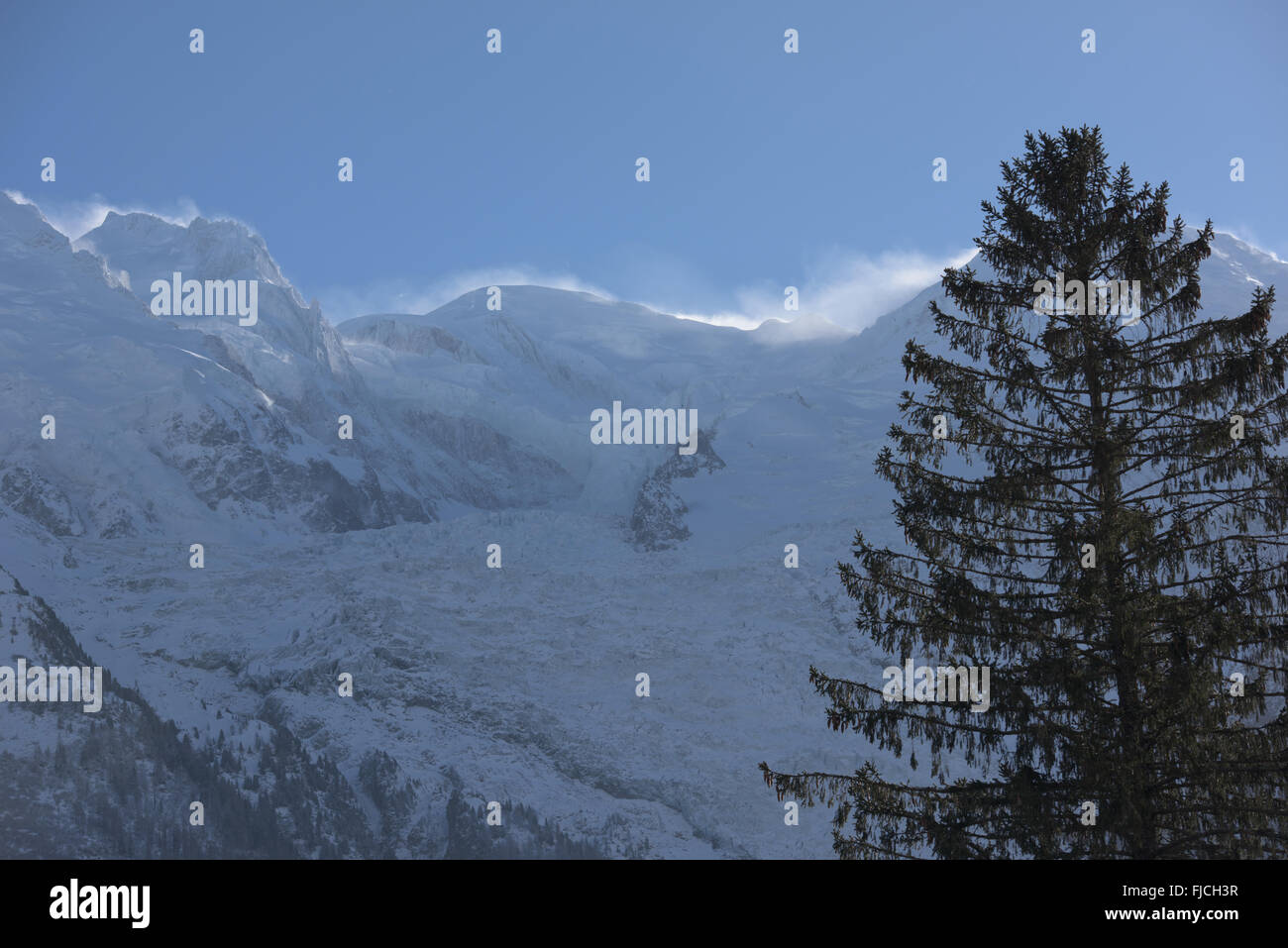 French alps mountain peaks covered with fresh snow. Winter landscape ...