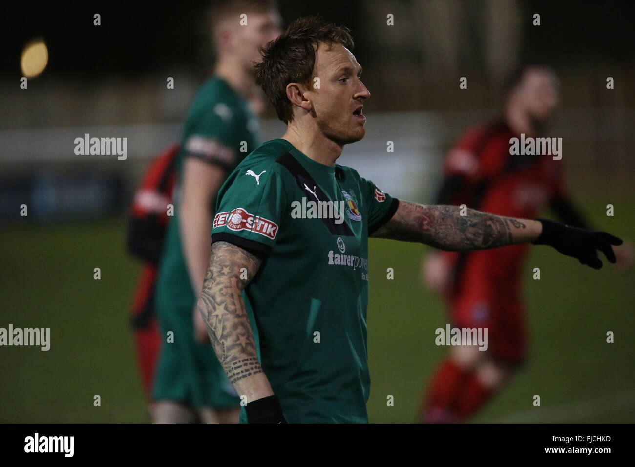 Nantwich, Cheshire, UK. 1st March, 2016. Nantwich Town's Steve Jones during the Integro Doodson Sports Cup match between Nantwich Town and Bamber Bridge. Credit:  Simon Newbury/Alamy Live News Stock Photo