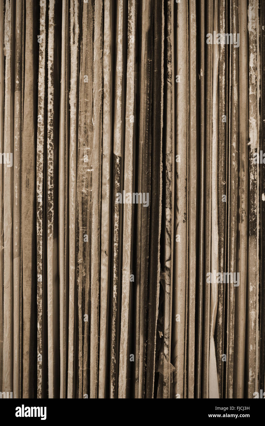 Stack of old vinyl records sepia edition. Vintage and retro themes Stock Photo