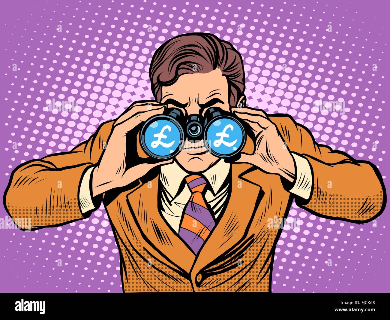 Financial monitoring of currency pound businessman binoculars Stock Vector