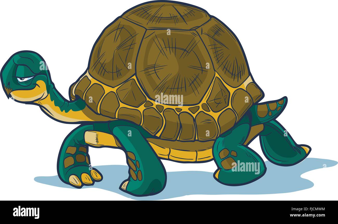 Cartoon tortoise walking forward with a slow, steady gait. 'black line' is on a separate layer for easy editing. Stock Vector
