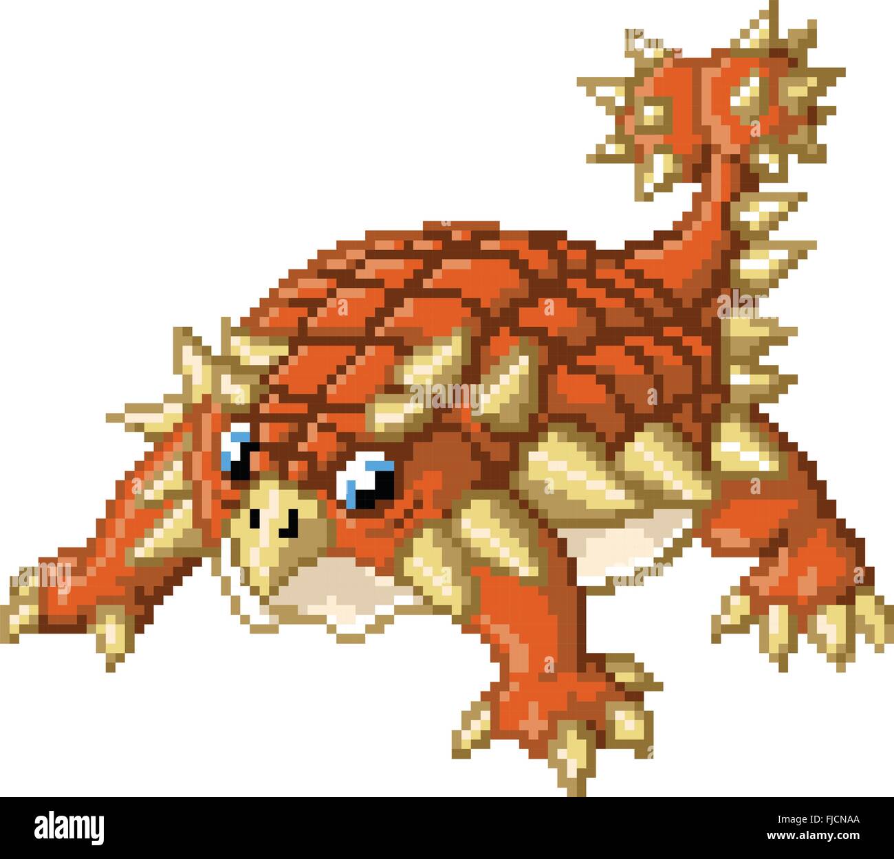 A cute pixel art ankylosaurus stands in a battle-ready pose. Created in the 8-bit/16-bit art style of video games from the 80's. Stock Vector