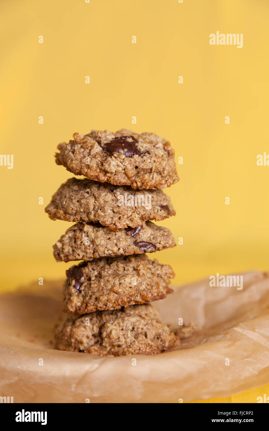 Oatmeal Cookies with a colorful yellow backdrop Stock Photo