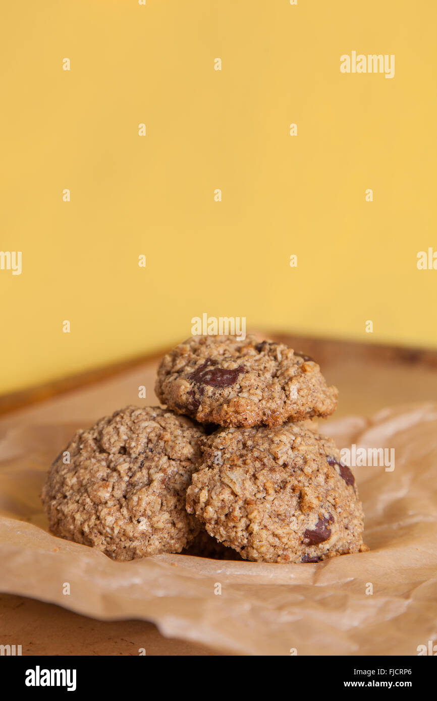 Oatmeal Cookies with a colorful yellow backdrop Stock Photo
