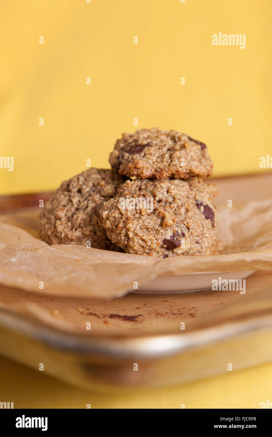 Oatmeal Cookies with a colorful yellow backdrop Stock Photo