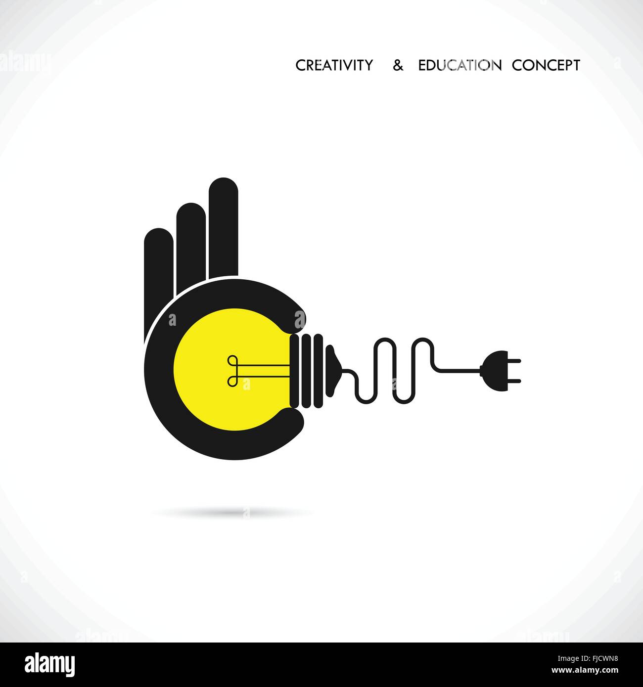Flat illustration of a great ideas competition.Hand holding bulb.Human hand with idea light bulb.Concept design. Stock Vector
