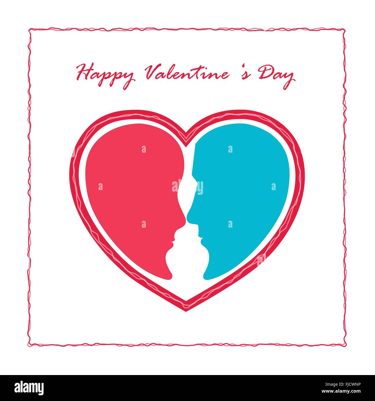 Man face and woman face with red heart shape.Wedding concept.Happy Valentines day symbol.Vector illustration Stock Vector