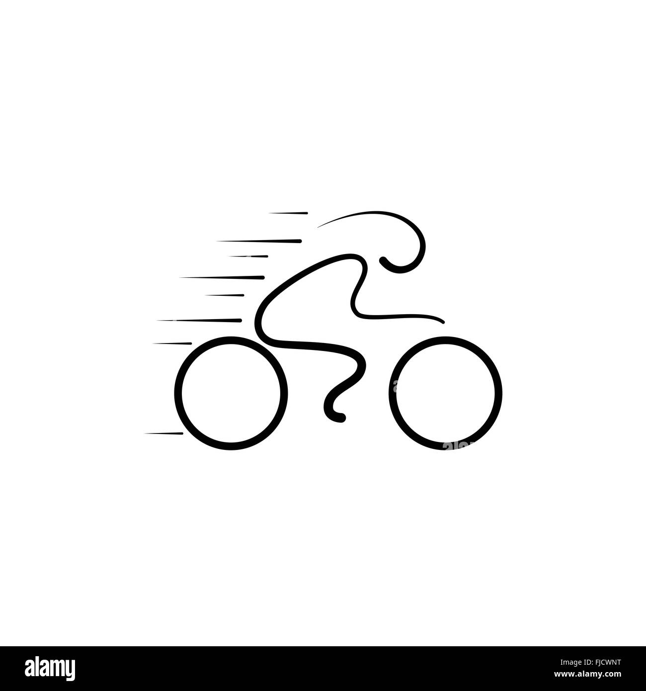 Bicycle Logo design vector template linear style. Lineart icon. Outlined character riding bike Logotype concept.Bicycle rider Stock Vector