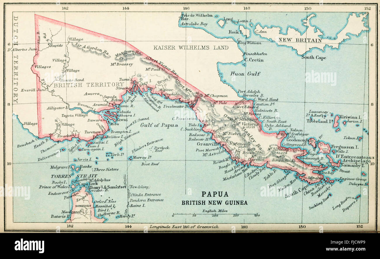 Map of Papau - British New Guinea, circa 1900 Stock Photo