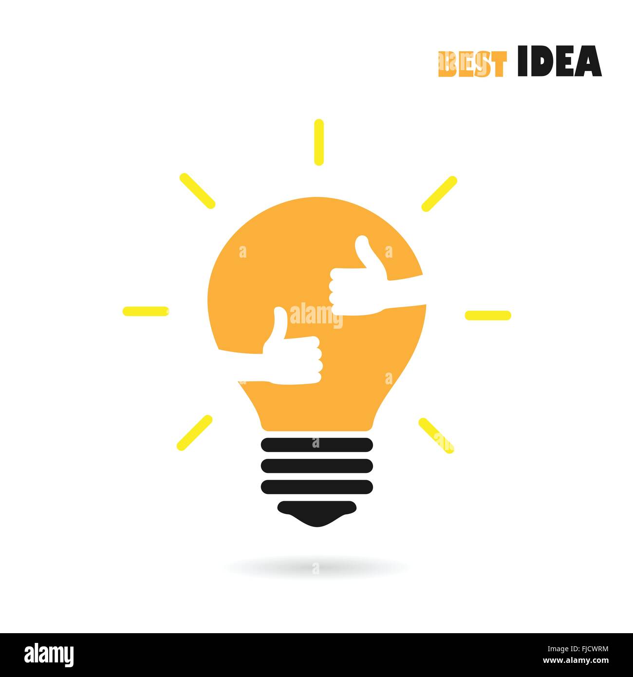 Creative light bulb logo design vector template with small hand.Best idea,good idea sign.Education and business logotype concept Stock Vector