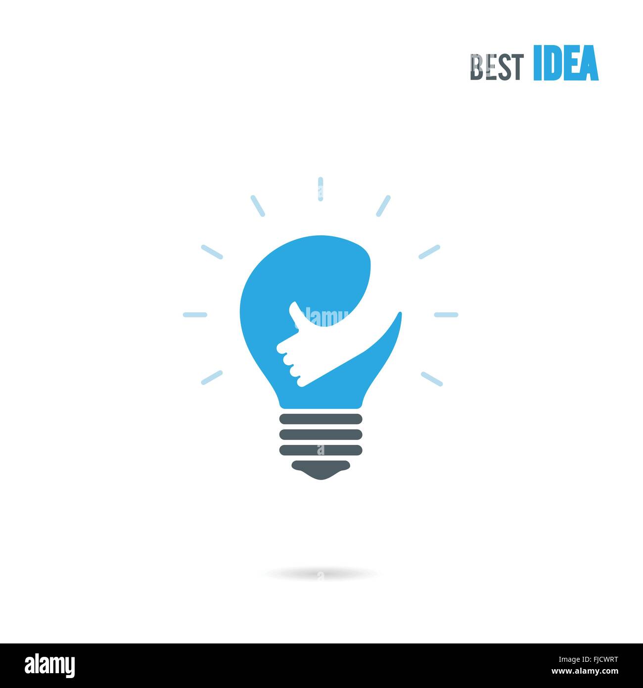 Creative light bulb logo design vector template with small hand.Best idea,good idea sign.Education,business logotype concept.Vec Stock Vector