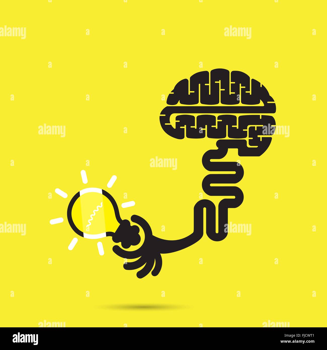 Brain icon and light bulb symbol. Creative brainstorm and knowledge concept. Business and education idea, innovation and solutio Stock Vector