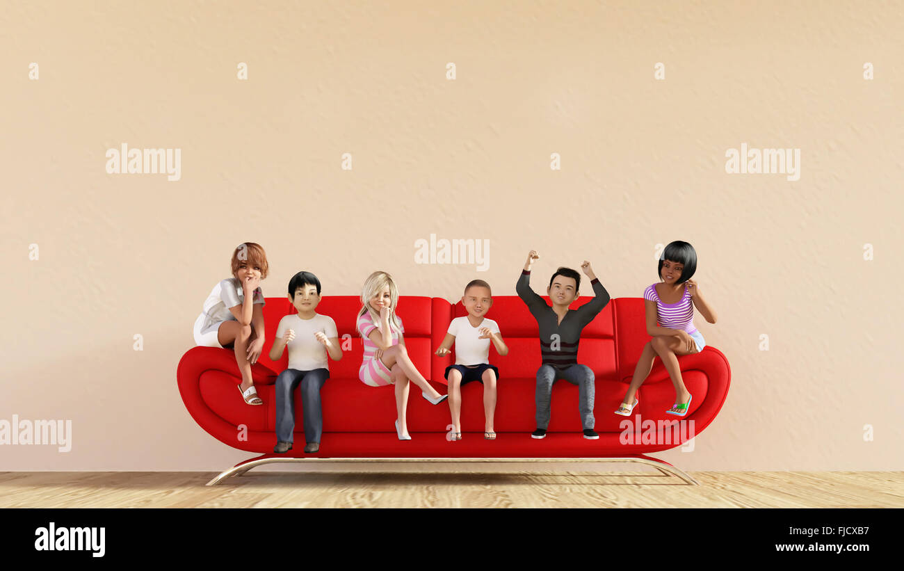 Kids on a Sofa Watching TV as Illustration Stock Photo