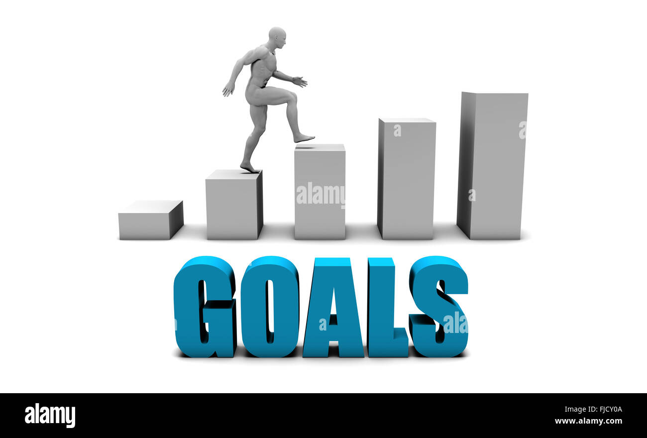 Goals 3D Concept in Blue with Bar Chart Graph Stock Photo Alamy