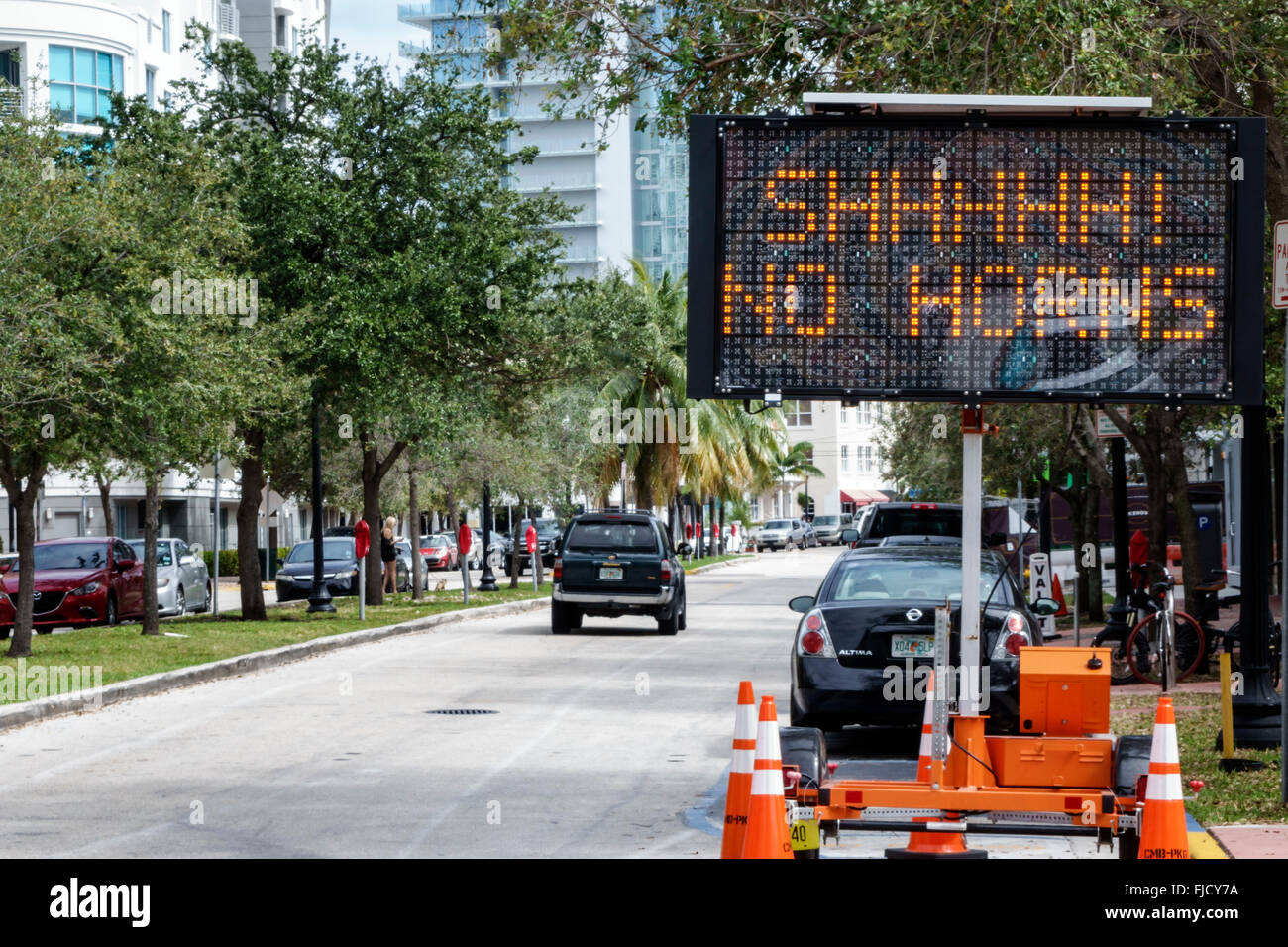 Miami Beach Florida,traffic sign,no horns,quiet zone,FL160226033 Stock Photo