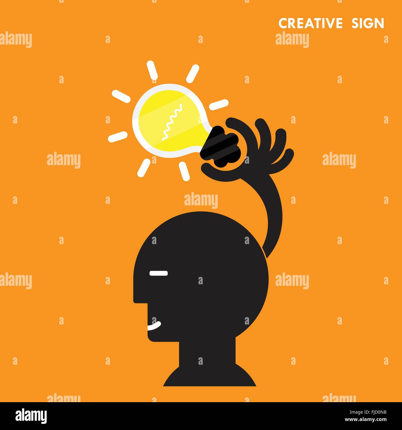 Head and Creative bulb light idea,flat design.Concept of ideas inspiration, innovation, invention, effective thinking, knowledge Stock Vector
