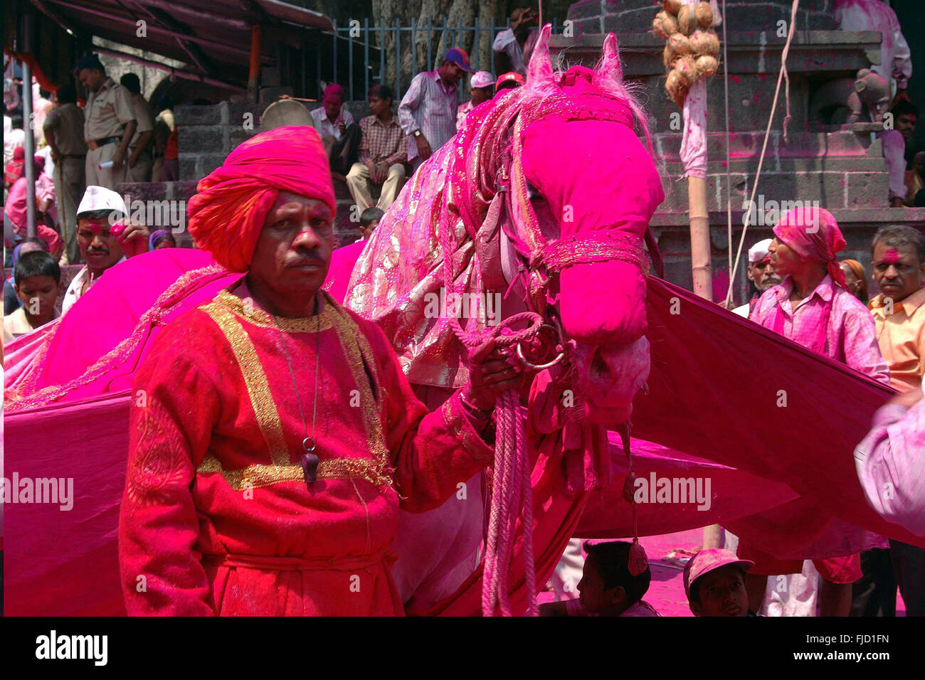 Man with horse jyotiba temple, kolhapur, maharashtra, india, asia ...