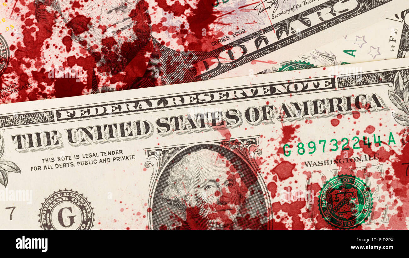 US one Dollar bill, close up photo, blood Stock Photo