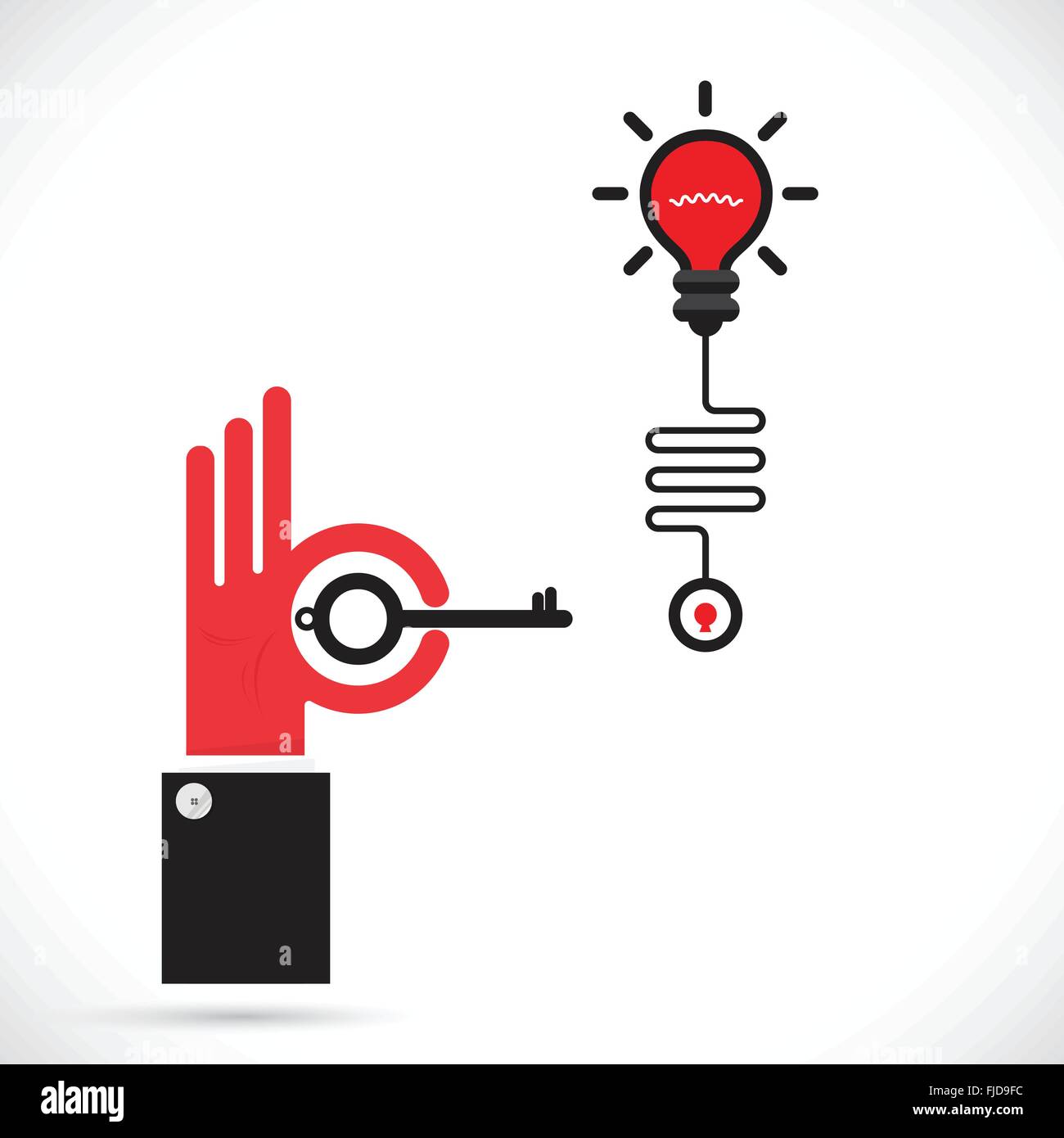 Businessman hand and key sign with creative light bulb symbol.Progression of idea concept. Business,education and industrial Stock Vector