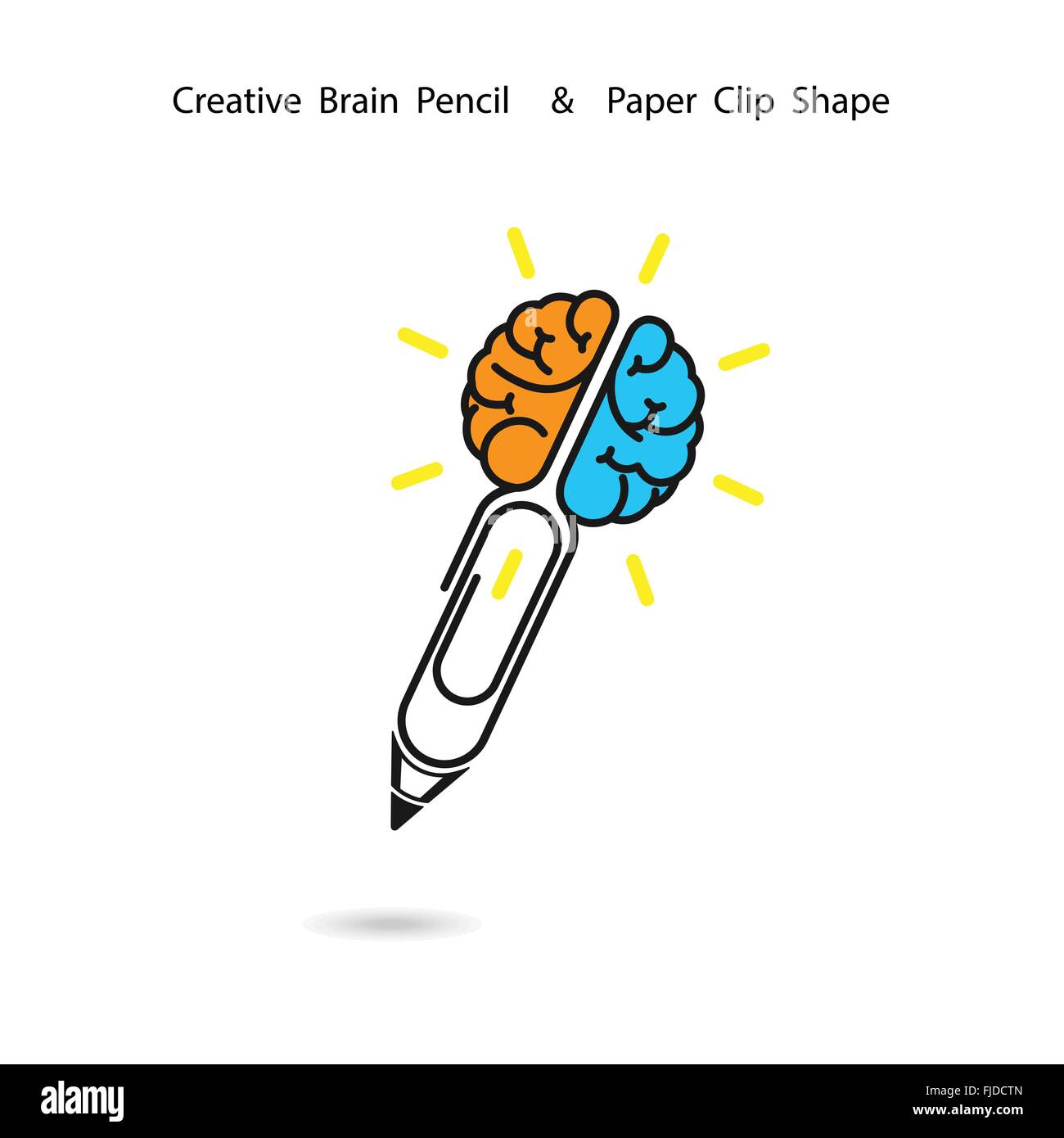 Creative brain pencil logo design,Paper clip sign.Concept of ideas inspiration, innovation, invention, effective thinking, Stock Vector