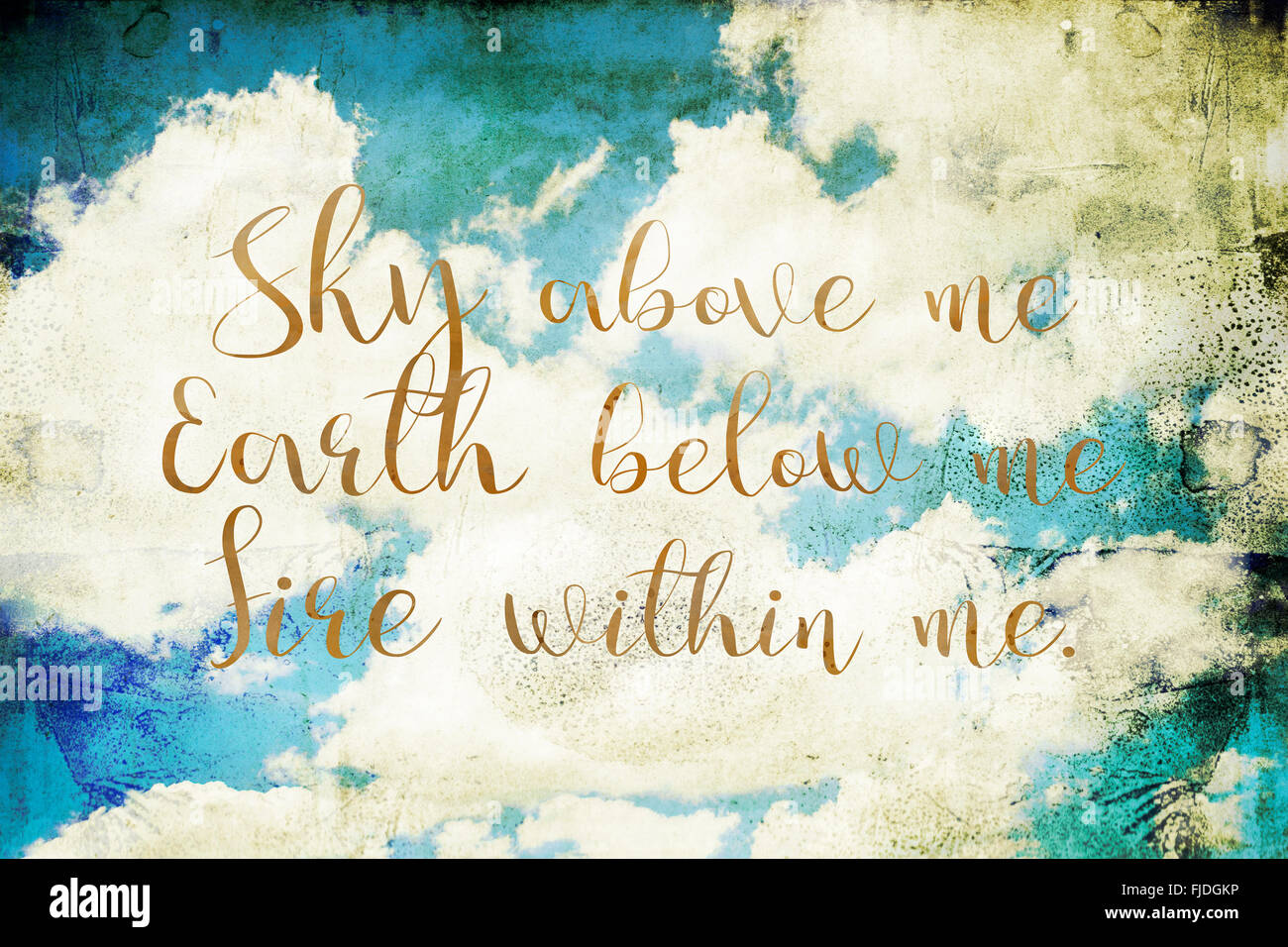 Spiritual quote on a dirty background with clouds and sky. Stock Photo