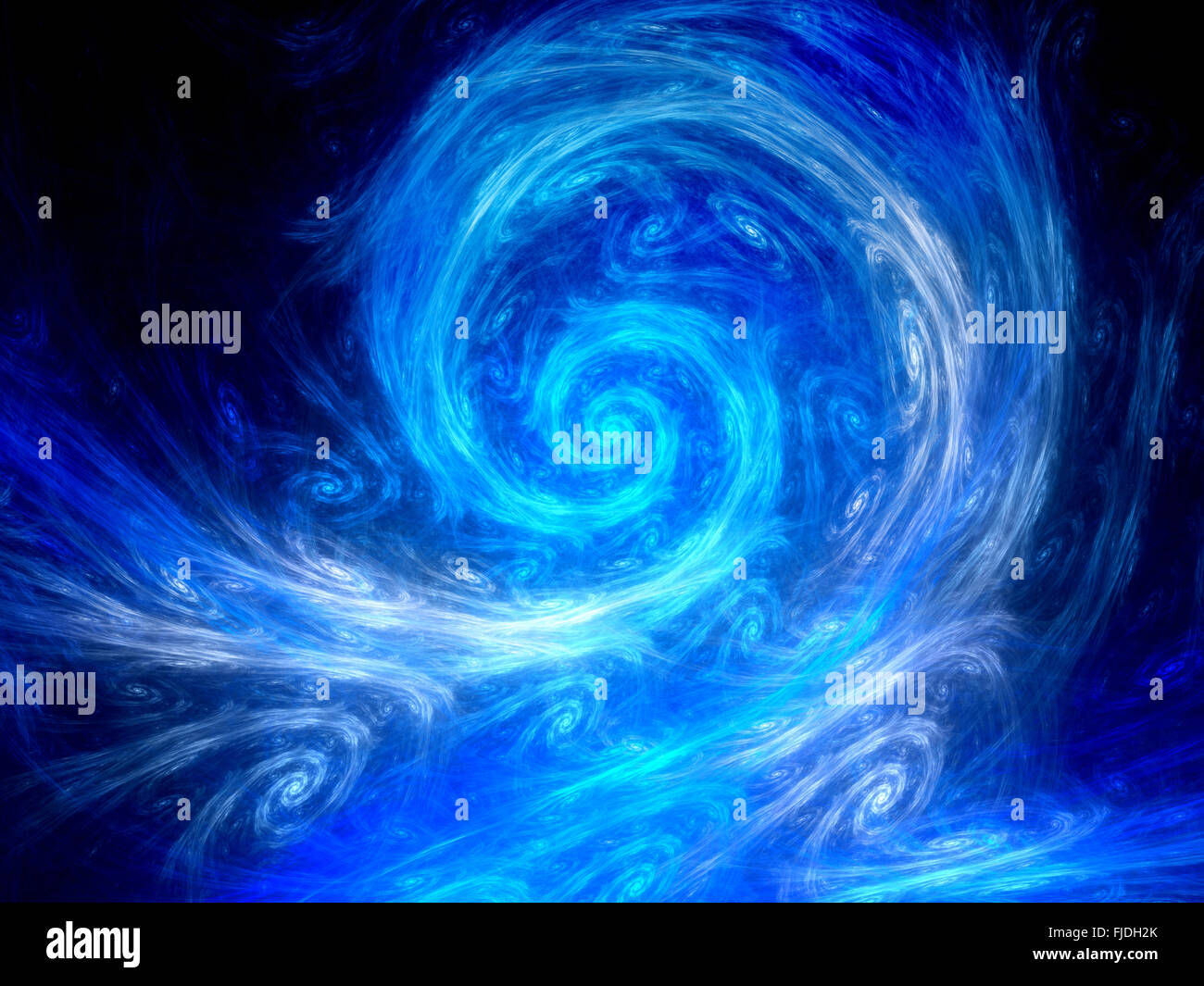 Blue glowing spiral cyclones artwork, computer generated abstract background Stock Photo