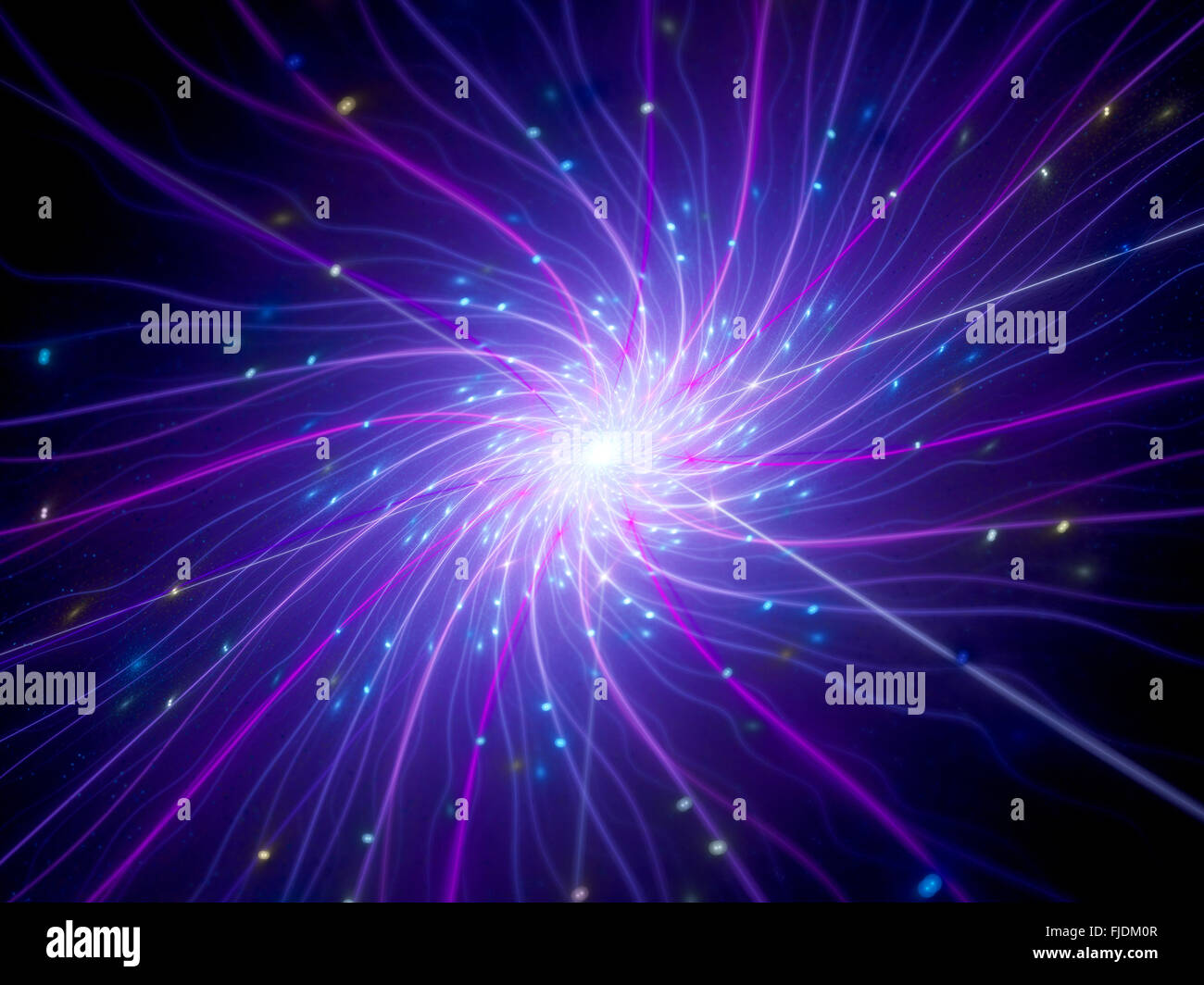 Multicolored connections in space with particles, technology, computer