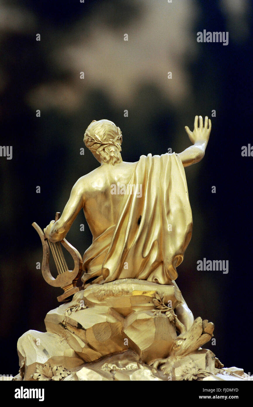 Bronze figure of God Apollo on Mount Parnassus with the harp and Stock