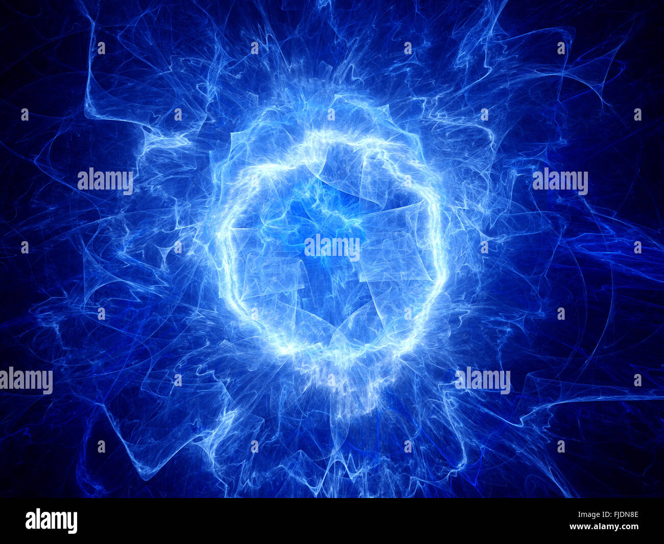 Blue glowing round shape energy field, computer generated abstract background Stock Photo