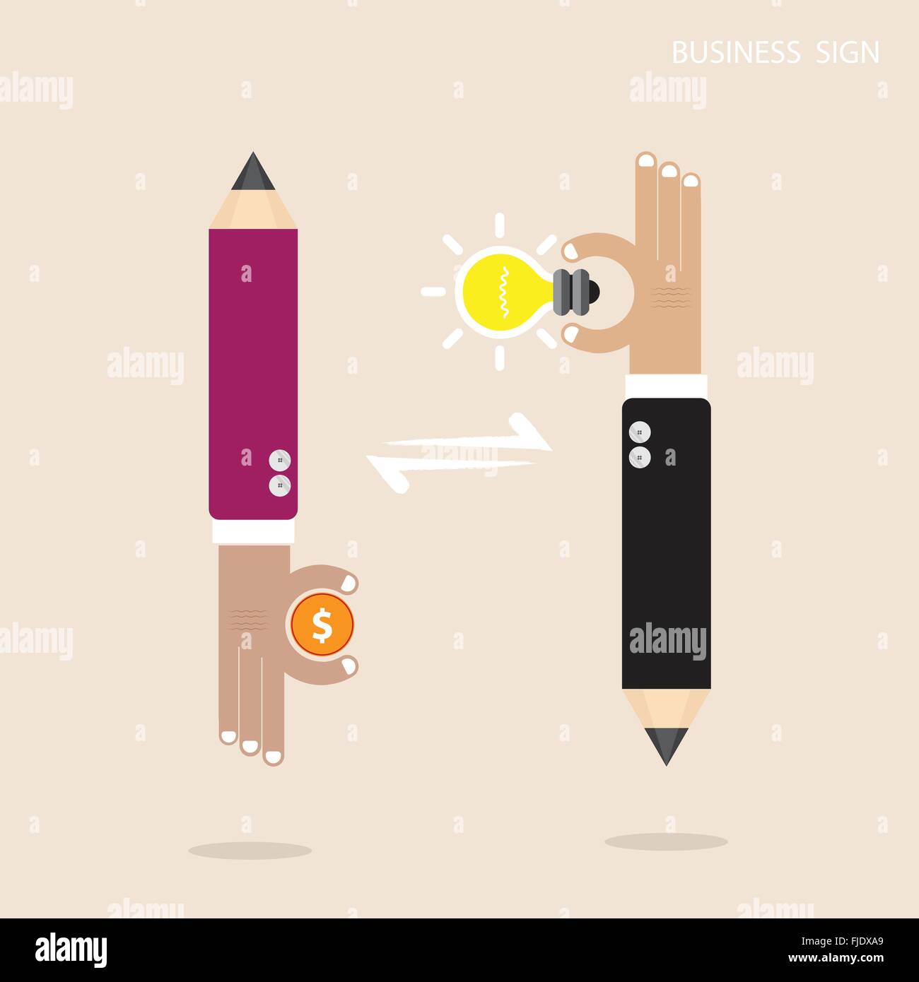 Creative pencil businessman hand sign with creative light bulb sign and