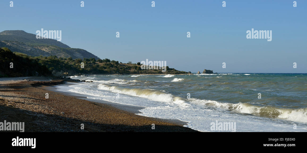 Surf on Aphrodite Beach, North Coast of Akamas Peninsula, Cyprus Stock Photo