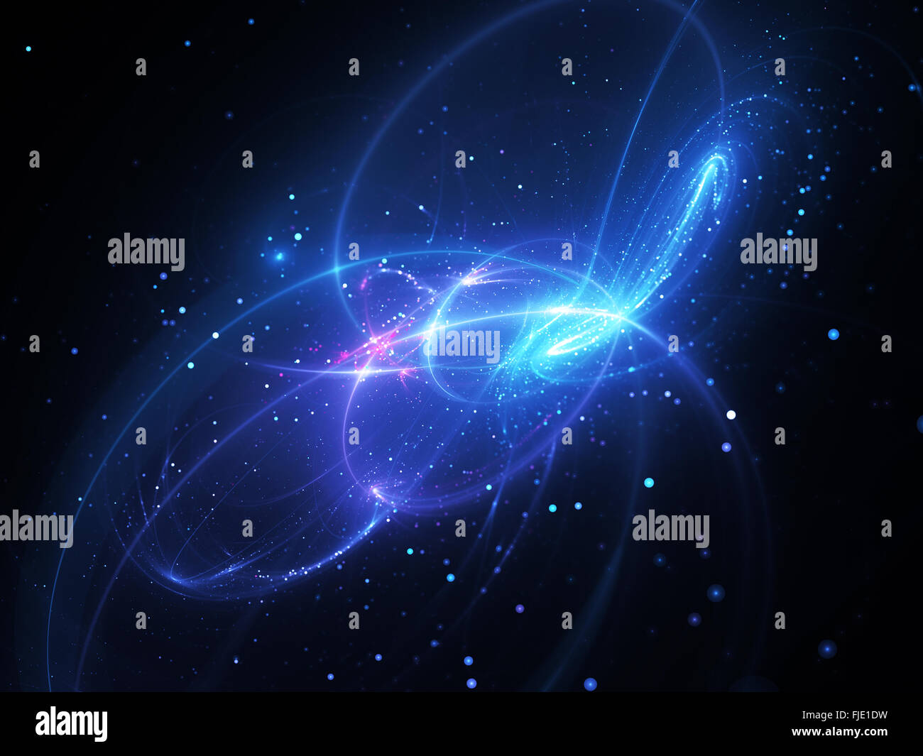 Magical blue glowing curves with particles in deep space, computer ...