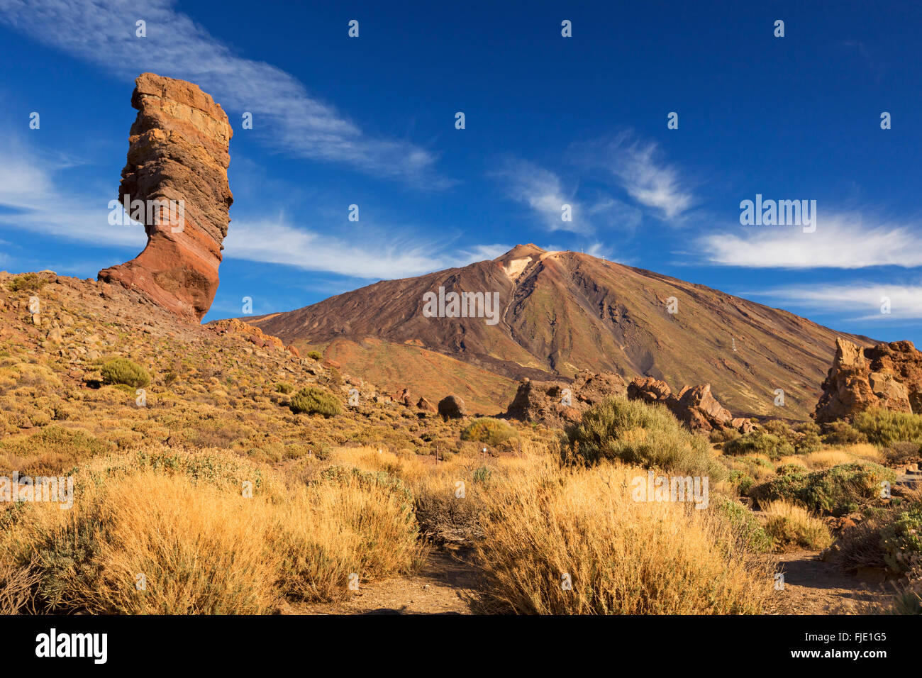 Rock formations at Roques de Garcia in the Teide National Park on Tenerife, Canary Islands, Spain. Photographed on a sunny morni Stock Photo