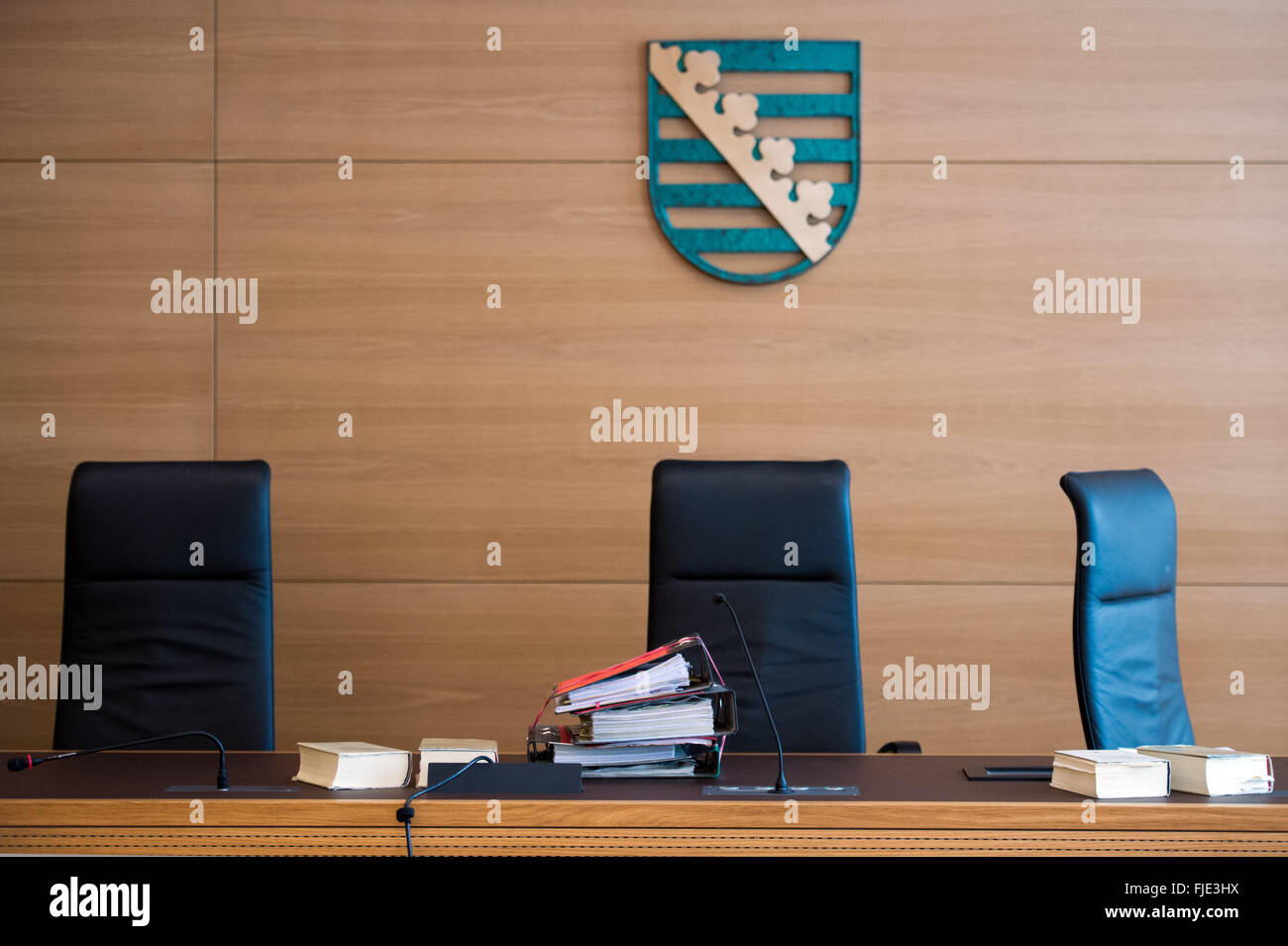 Dresden, Germany. 02nd Mar, 2016. Files can be seen at the judge's seat