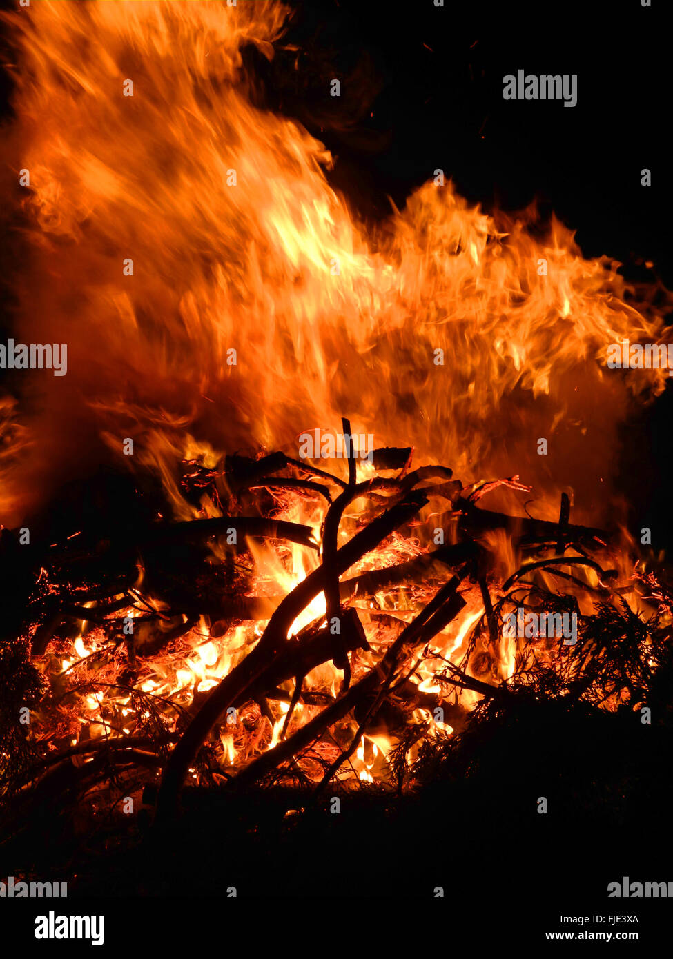 Bushfire bush fire wild fire flames burning out of control Stock Photo