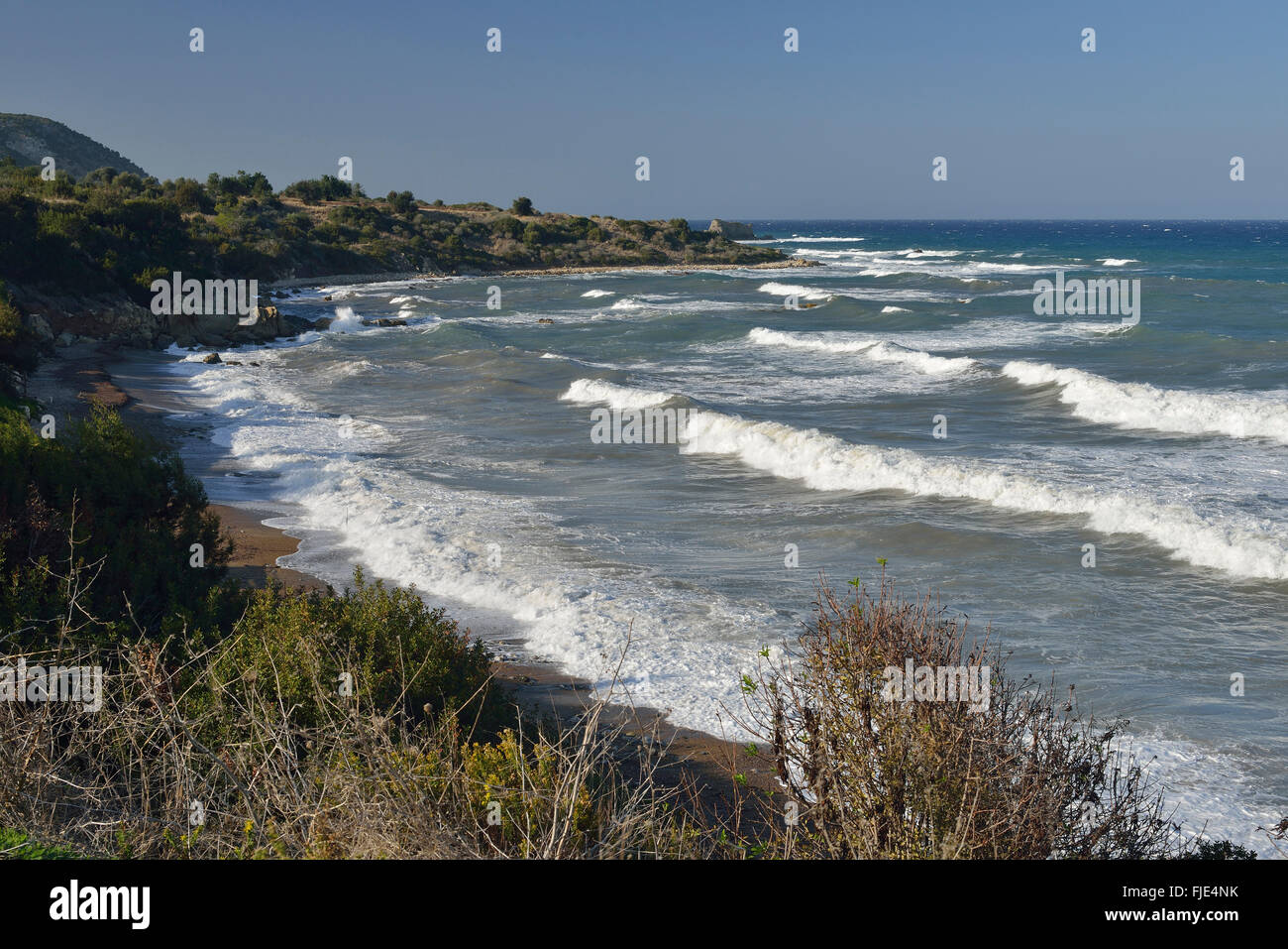 Surf on Ttakkas Bay, North Coast of Akamas Peninsula, Cyprus Stock Photo