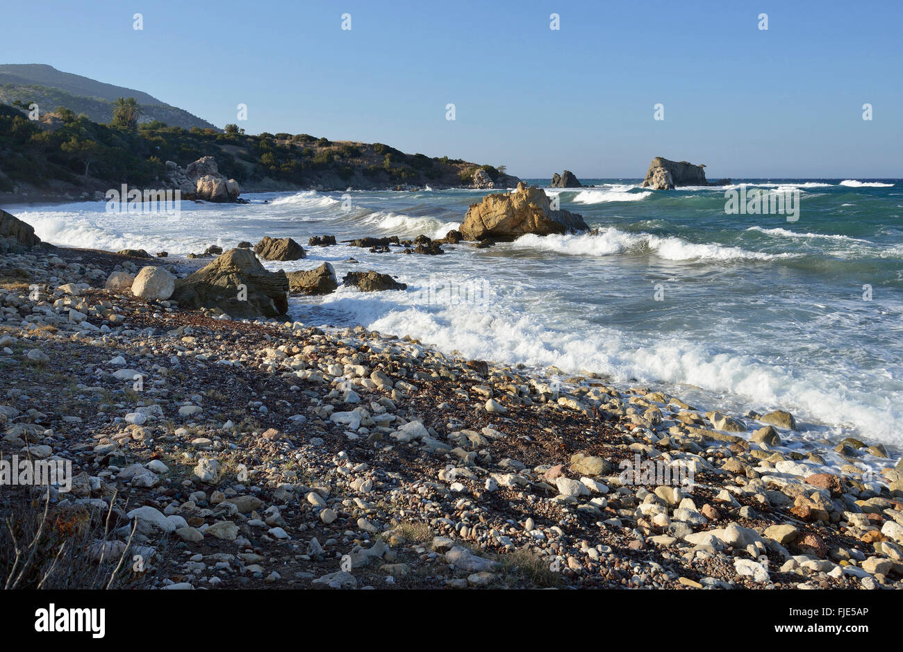 Surf on Beach, North Coast of Akamas Peninsula, Cyprus Stock Photo