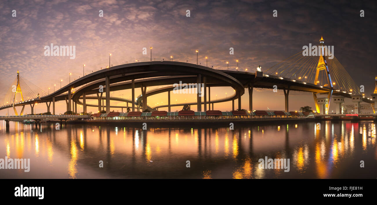 Bhumibol Bridge at sunset Stock Photo