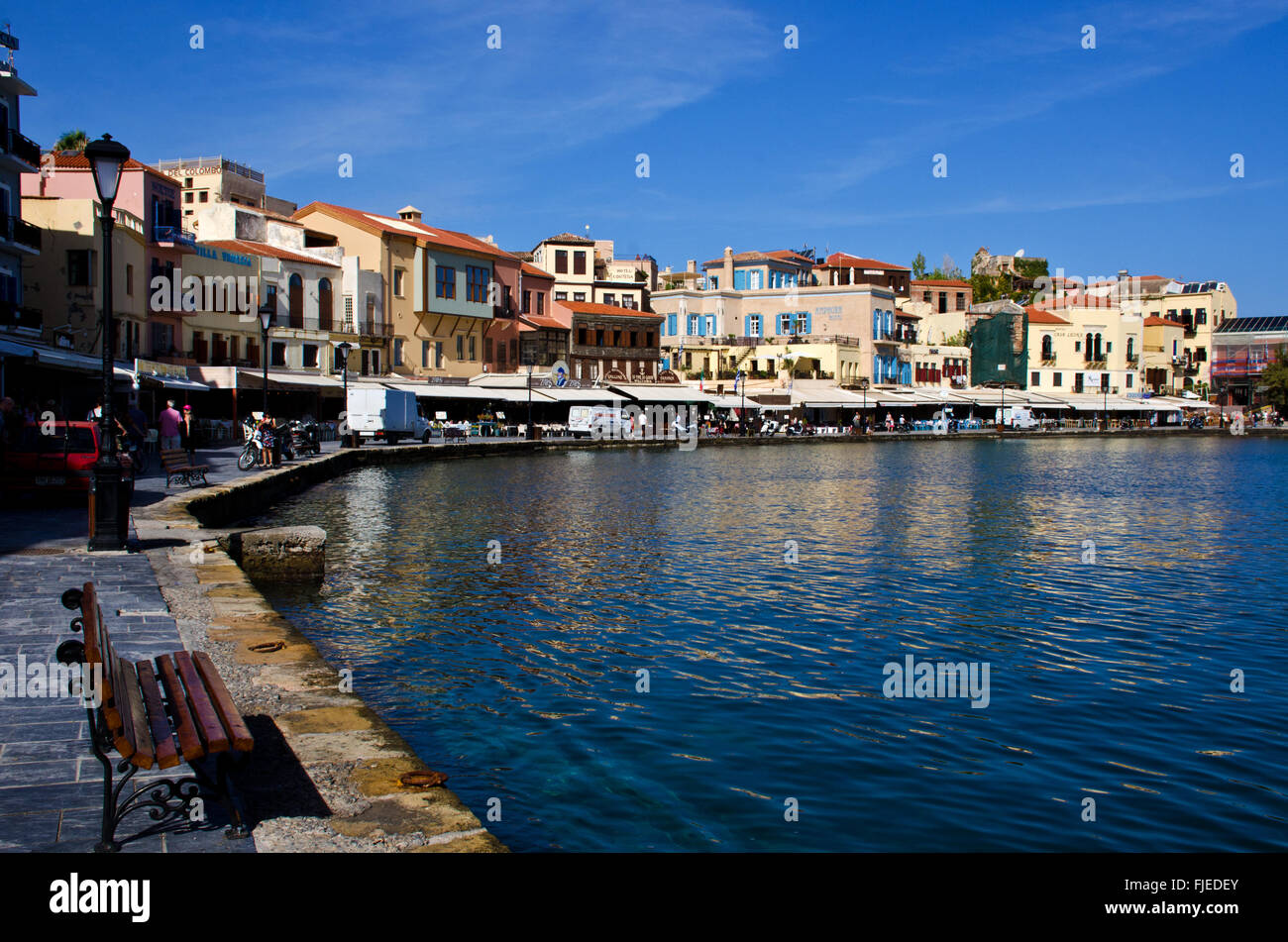 Waterfront old town Chania, island Crete, Greece Stock Photo