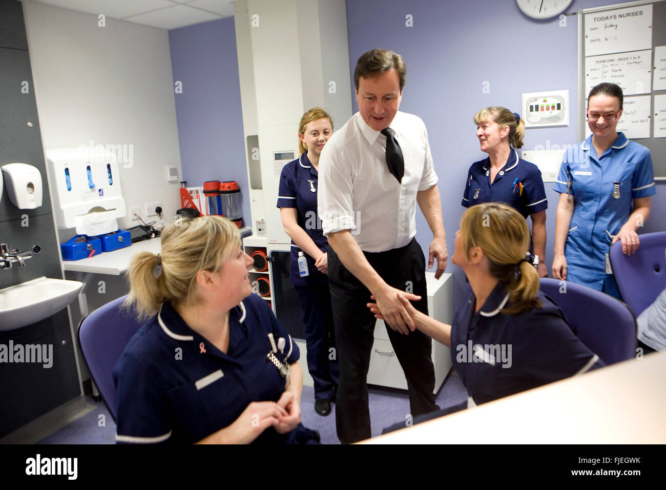 David Cameron visiting Salford Royal Hospital Stock Photo Alamy
