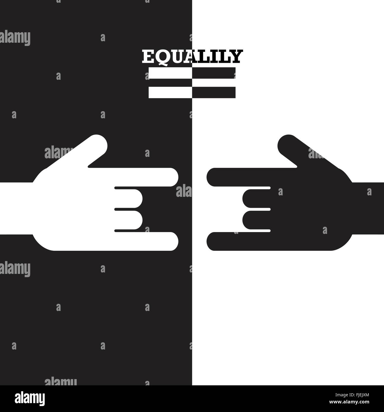 Black and White hand with equality concept. Vector illustration. Stock Vector