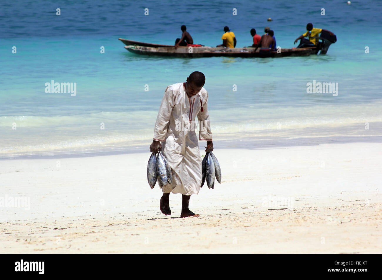 Traditional fish market on the beach in Nungwi. Zanzibar Stock Photo