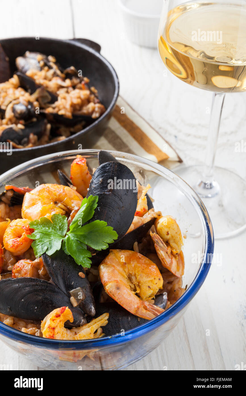 arroz de marisco portugese paella seafood rustic classic curry rice summer dish Stock Photo