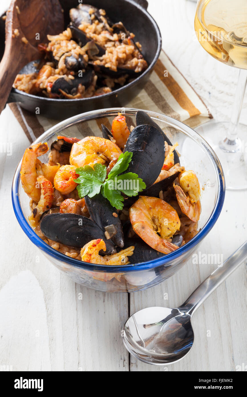 arroz de marisco portugese paella seafood rustic classic curry rice summer dish Stock Photo