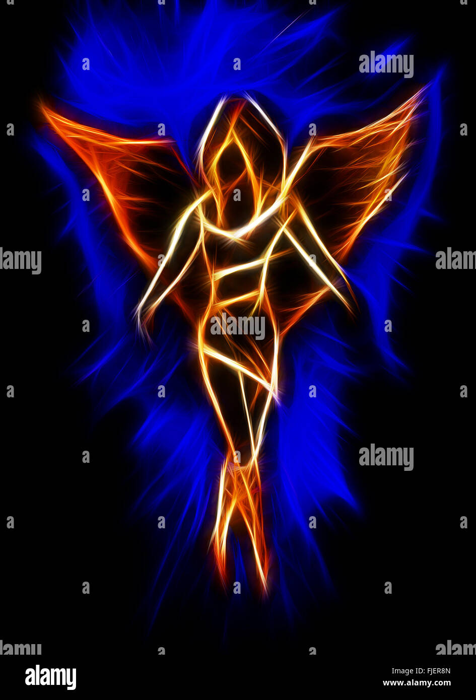 Fiery angel fractal, computer generated abstract background Stock Photo