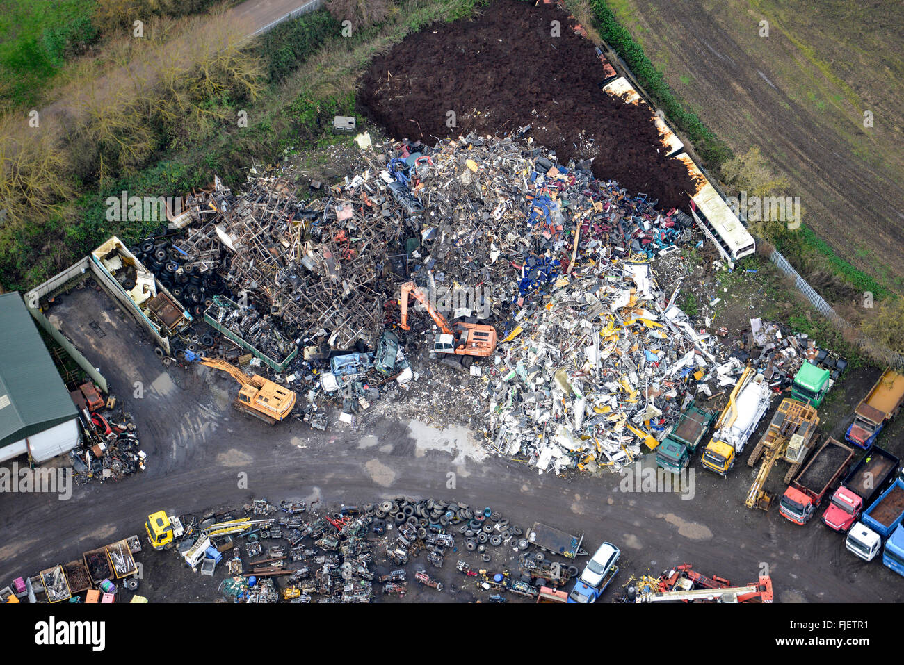 An aerial view of a scrapyard Stock Photo