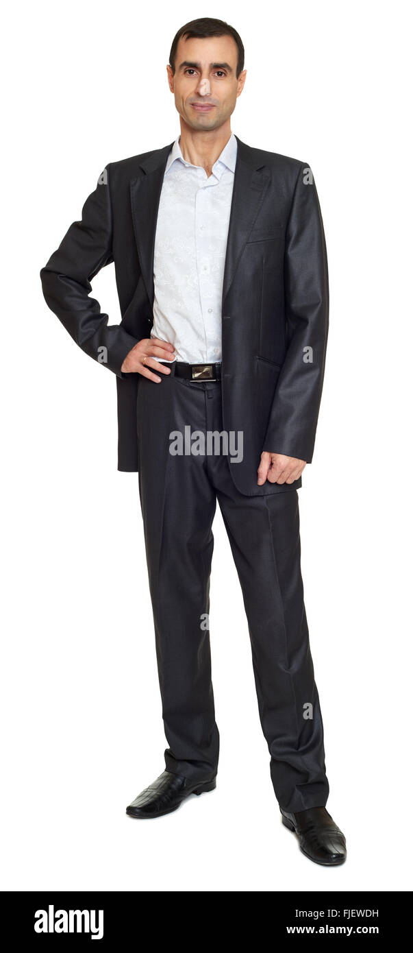 Man portrait in black suit on white at studio Stock Photo - Alamy