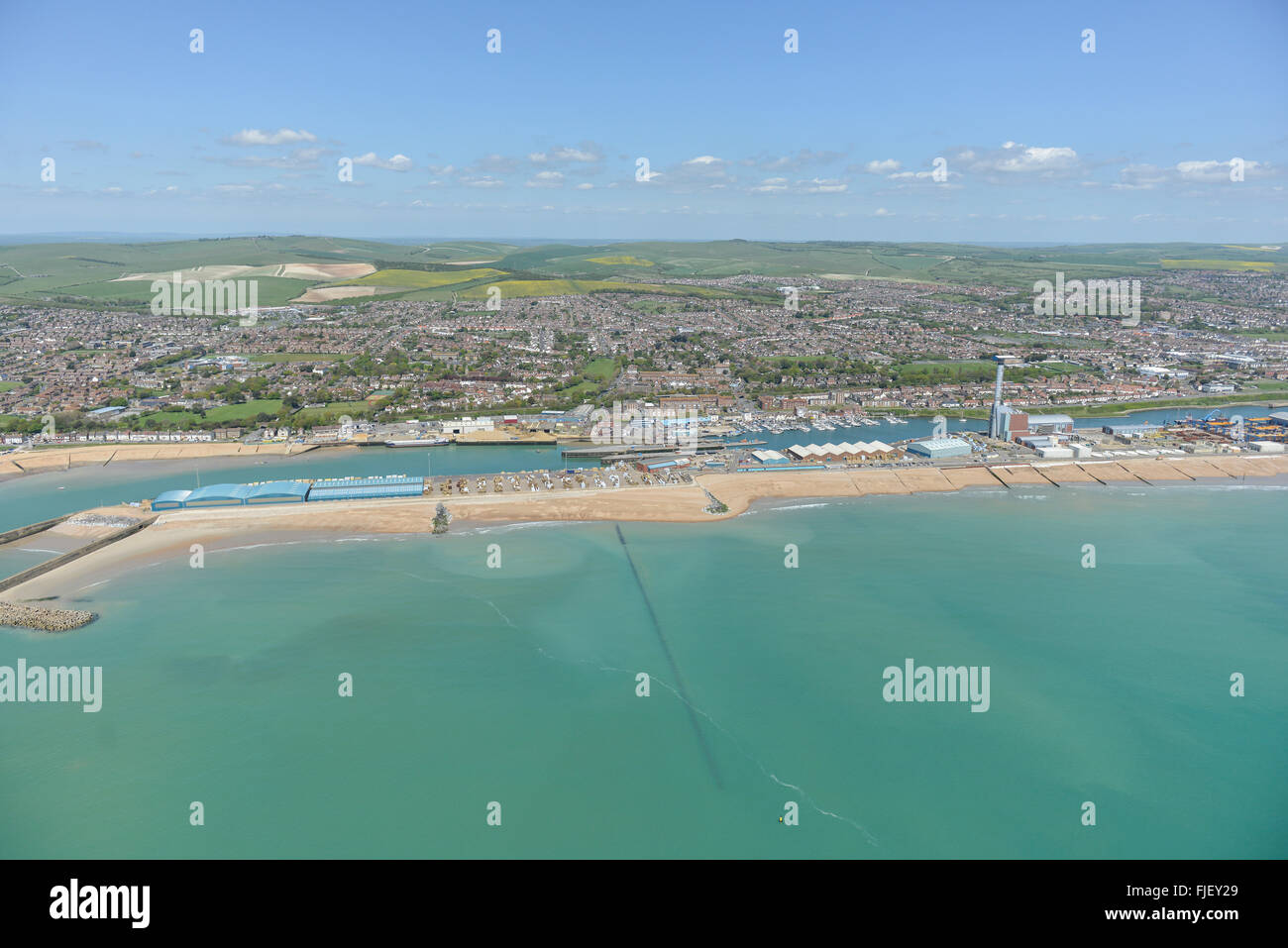 An aerial view of Shoreham Harbour in West Sussex Stock Photo