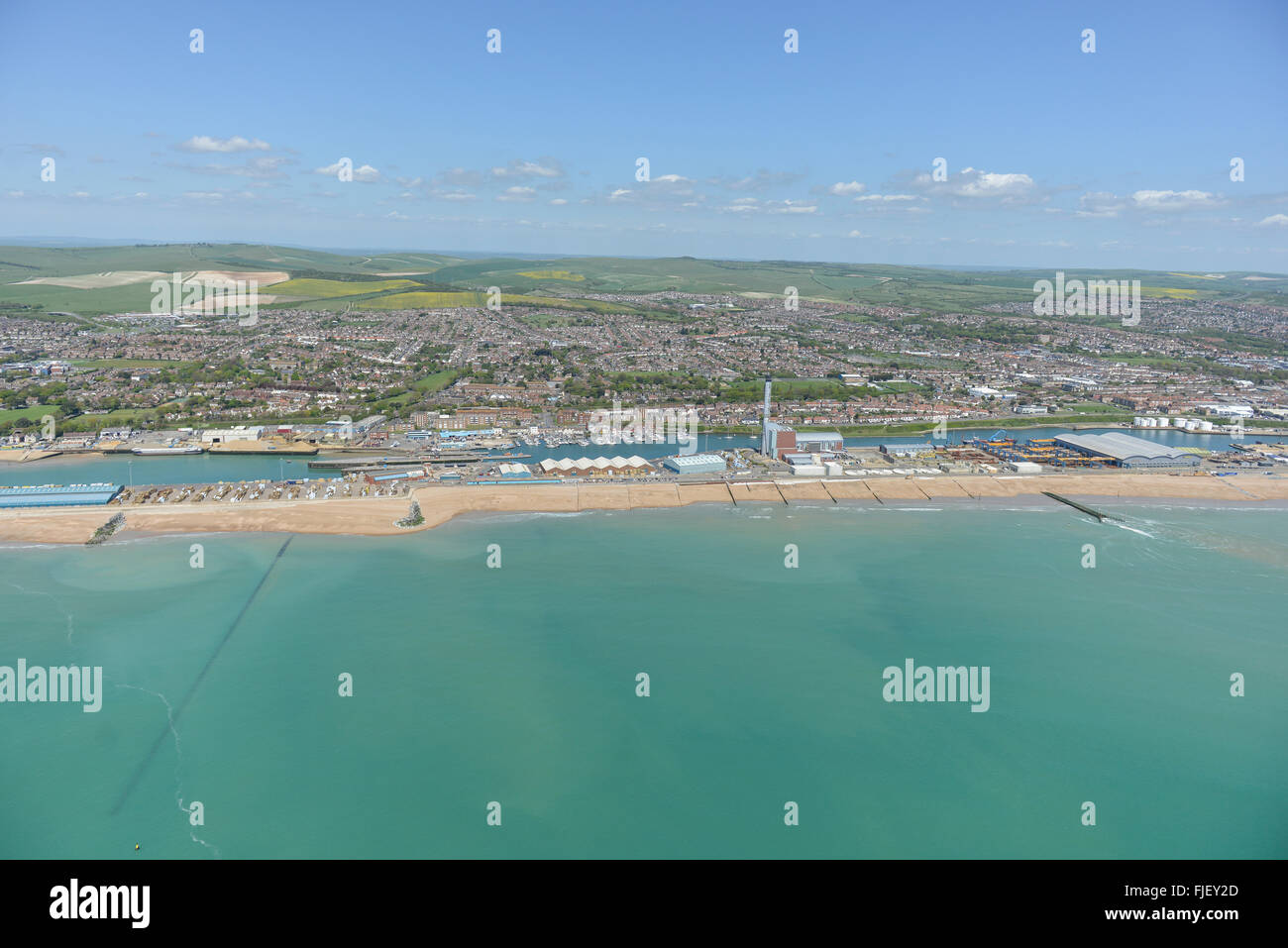 An aerial view of Shoreham Harbour in West Sussex Stock Photo