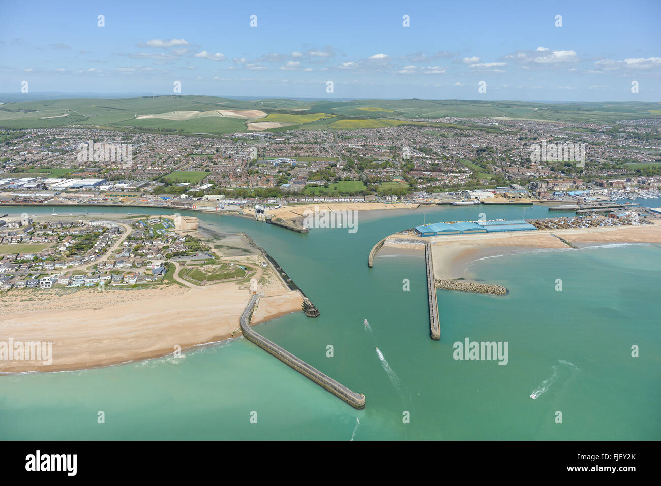 An aerial view of Shoreham Harbour in West Sussex Stock Photo